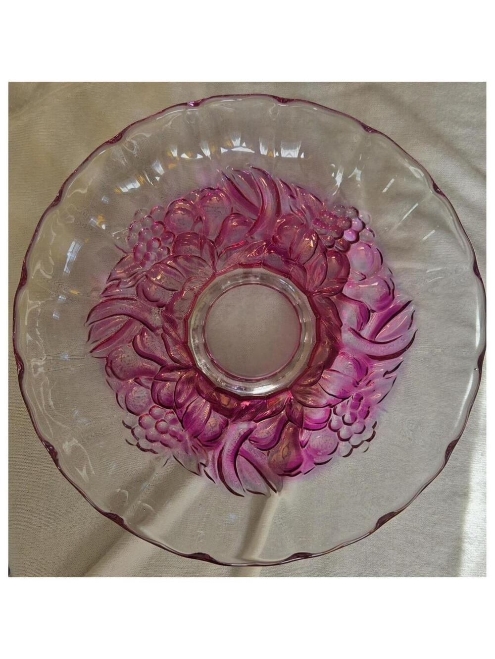 Vintage Art Deco Purple-Rose Hand Blown Footed Centerpiece Scalloped Rim...